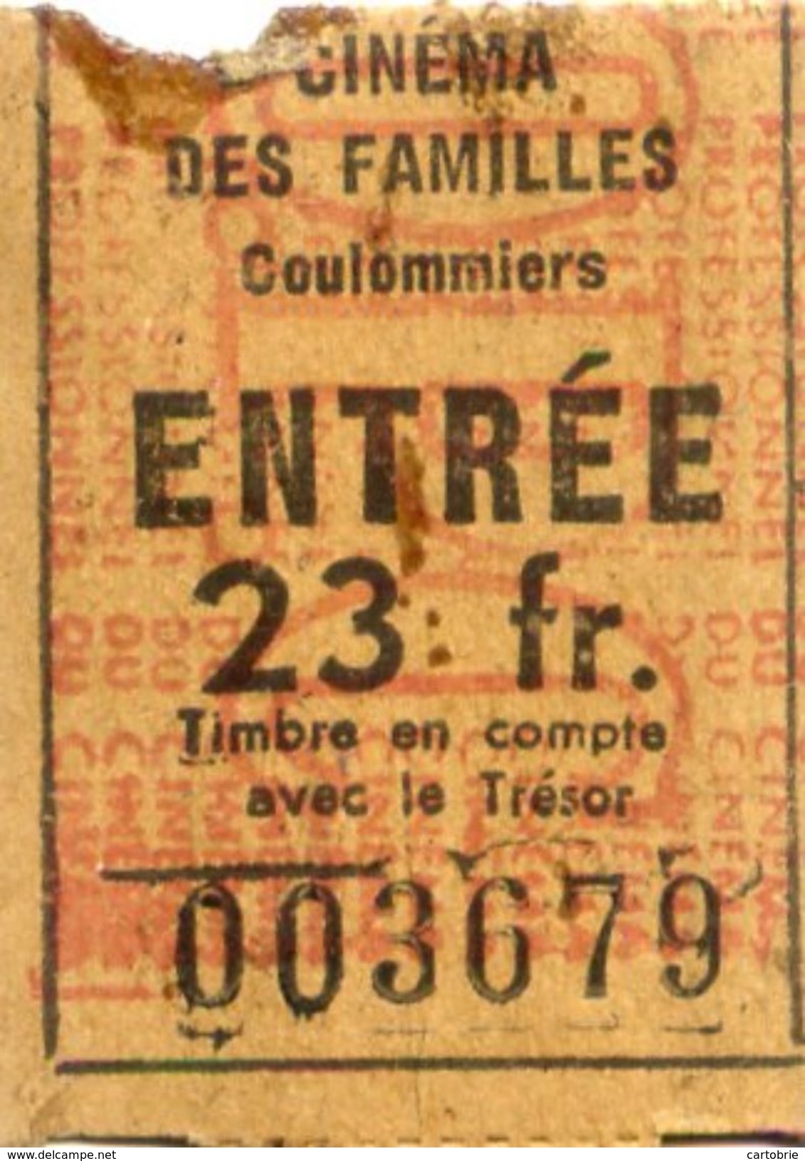 TICKET ENTREE CINÉMA Des FAMILLES COULOMMIERS 23 Fr - Tickets D'entrée