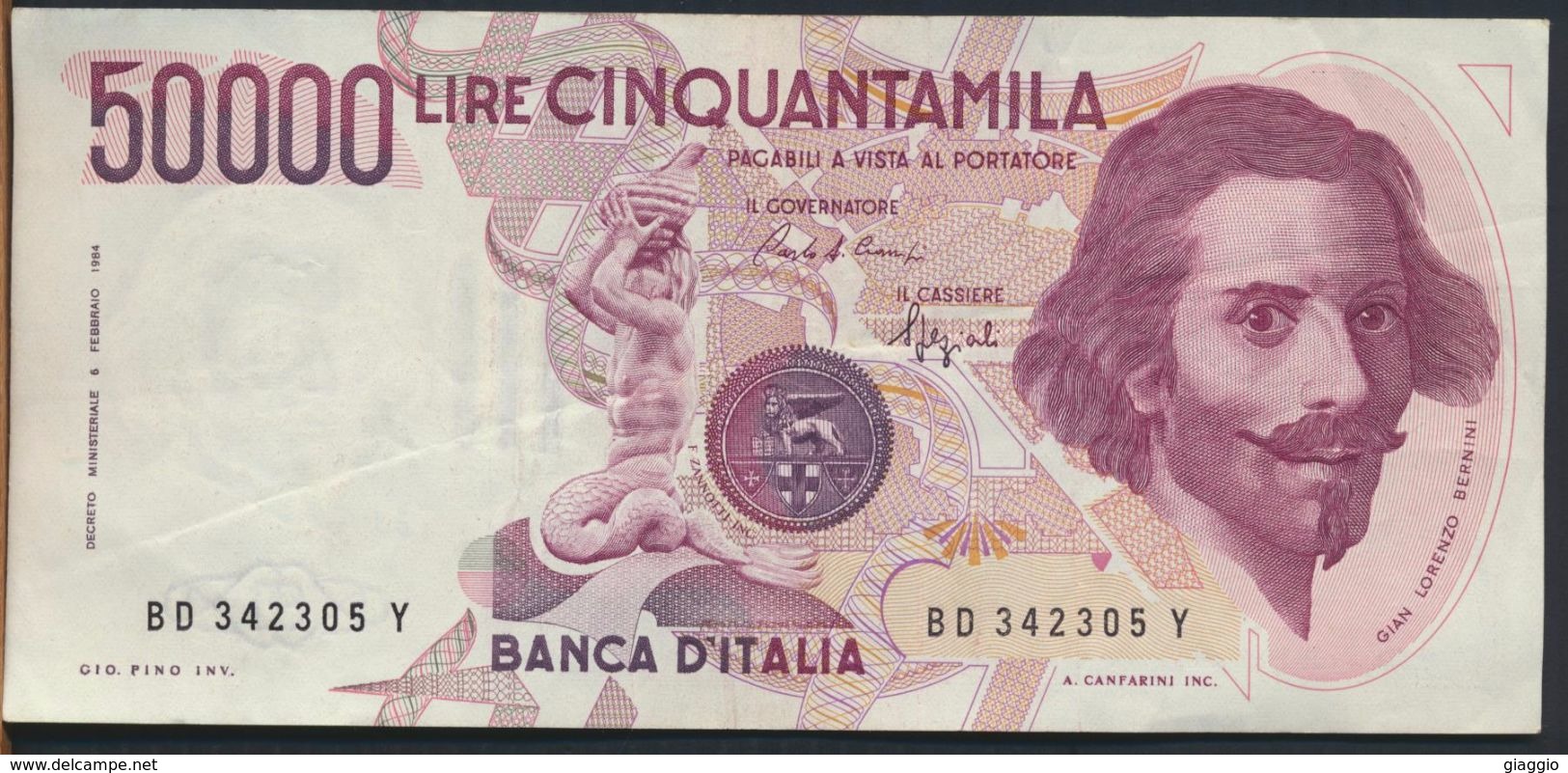 °°° ITALIA - 50000 LIRE BERNINI I° TIPO 25/01/1990 SERIE BD °°° - 50000 Lire