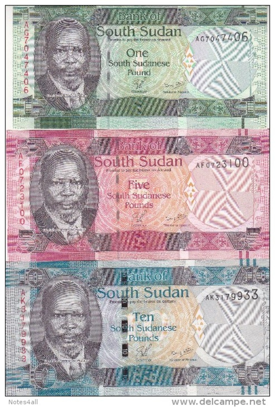 SOUTH SUDAN 1 5 10 POUND 2011 P-5 6 7 UNC LOT SET */* - South Sudan