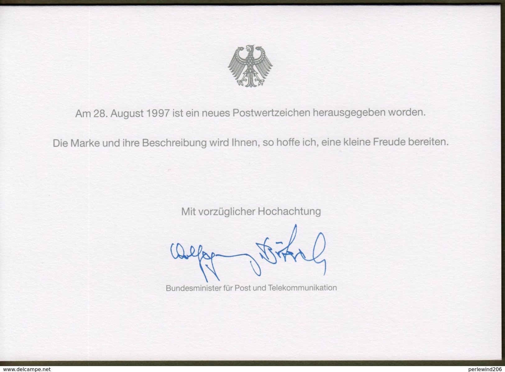 Bund: Minister Card - Ministerkarte Typ IV, Mi-Nr. 1942: " 100 Jahre Dieselmotor - Rudolf Diesel "  X - Briefe U. Dokumente