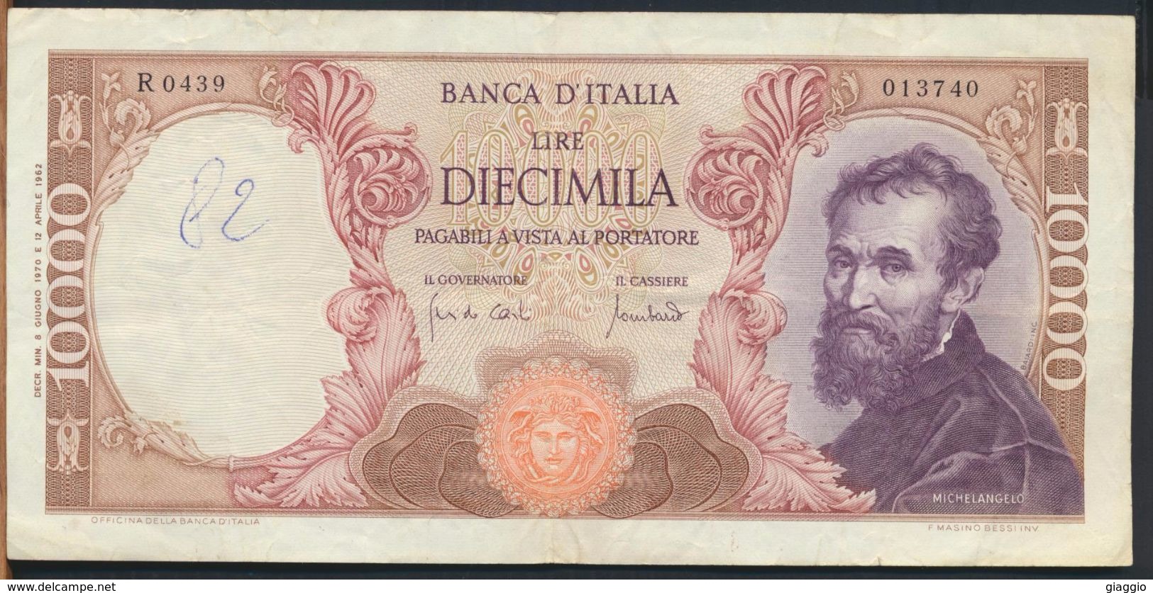 °°° ITALIA - 10000 LIRE MICHELANGELO 08/06/1970 SERIE R °°° - 10.000 Lire