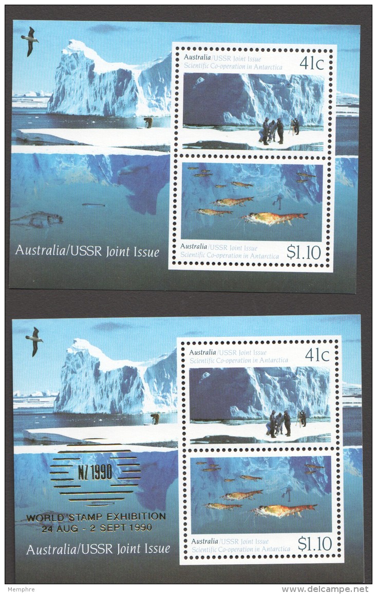 1990 Coopération Australie - URSS En Antarctique - Bloc Normal Et Surchargé  NZ 1990 ** - Neufs