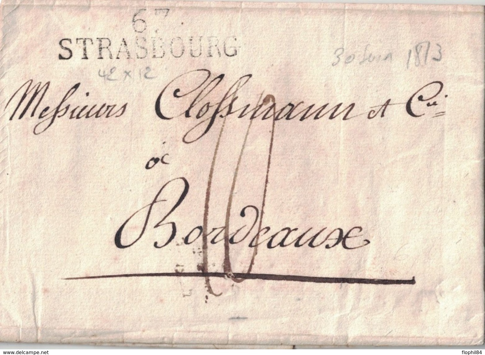 BAS-RHIN - 67 STRASBOURG (42x12)- LE 30 JUIN 1813 - LETTRE AVEC TEXTE ET SIGNATURE "LECLAIR CHAPUIS" ( P1) - 1801-1848: Précurseurs XIX