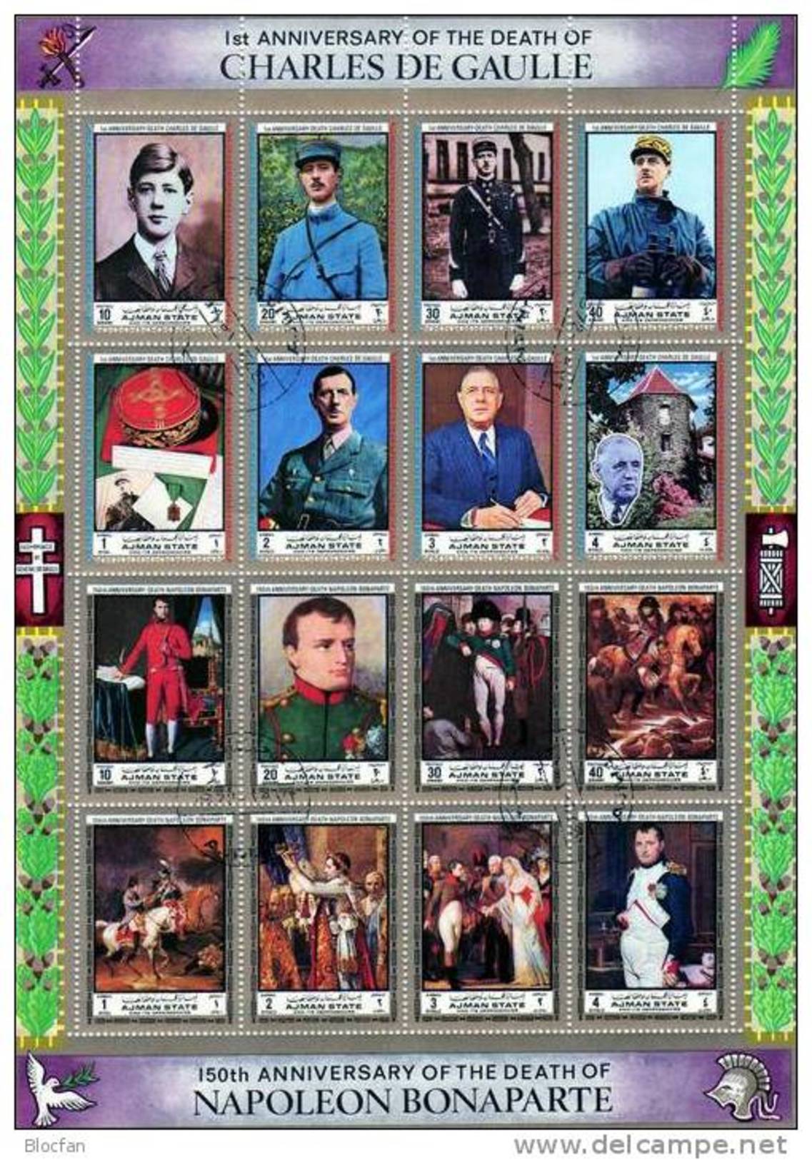 Napoleon Und Charles De Gaulle 1972 VAE Ajman 2013/28 Kleinbogen O 20€ History Sheet Ss Historic Sheetlet Bf Arabia - Ajman