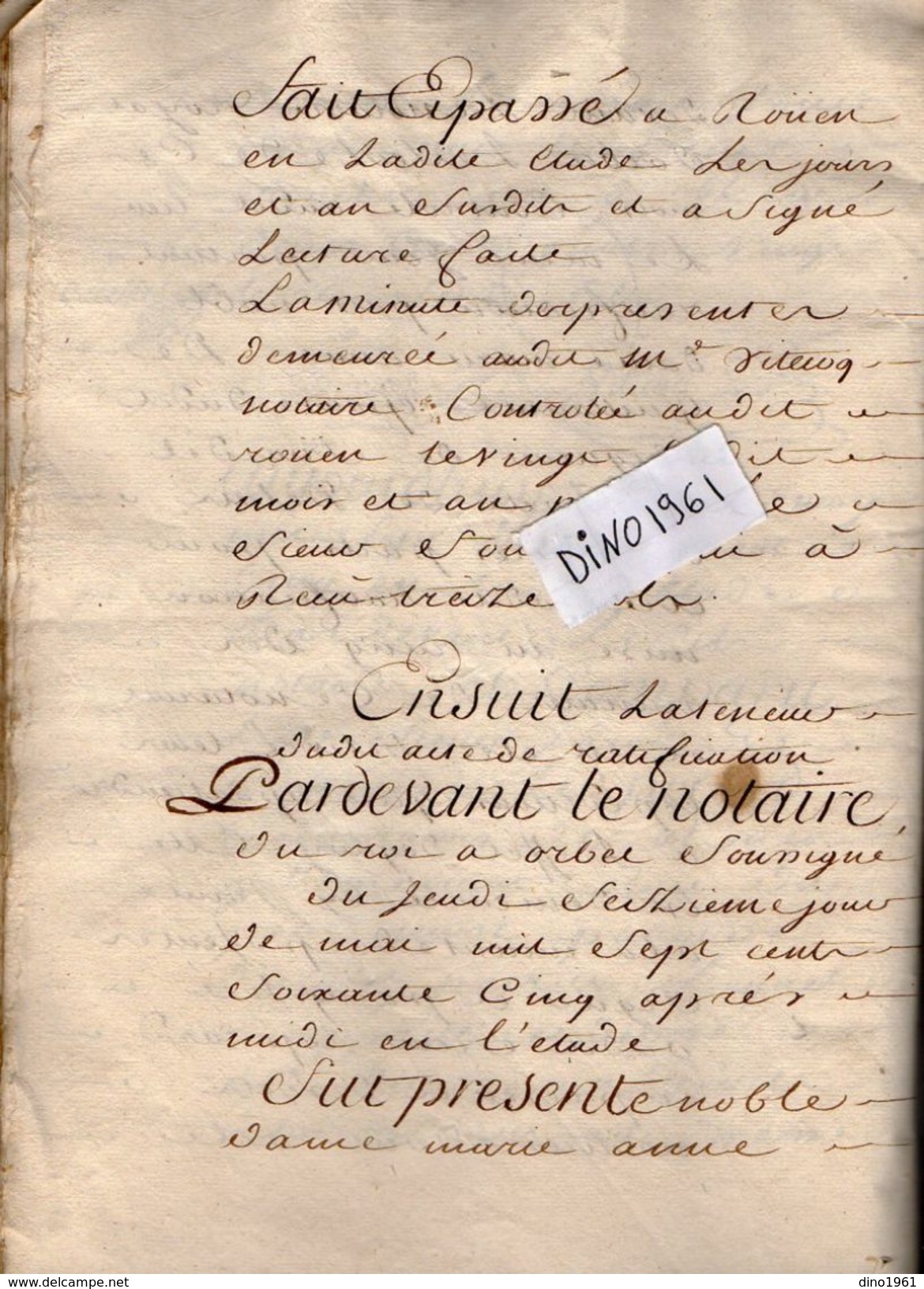 VP11.435 - ROUEN - Acte de 1765 - Entre Mrs G. HELIX Ecuyer avocat à ORBEC & F.de MAILLET Chevalier Seigneur de FRIARDEL