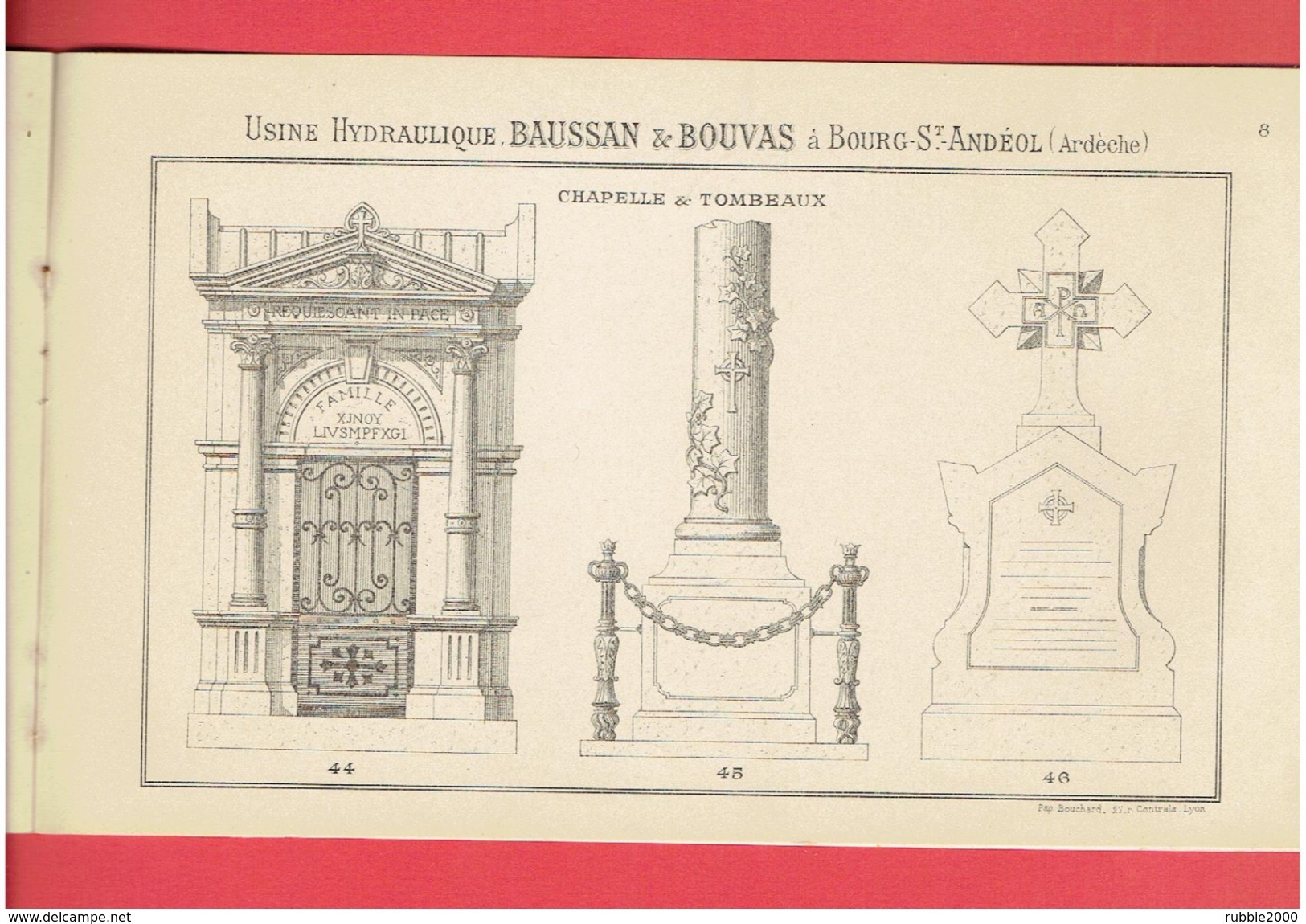 CATALOGUE VERS 1890 BAUSSAN ET BOUVAS USINE A BOURG SAINT ANDEOL ARDECHE MARBRERIE CHEMINEE FONTAINE TOMBEAUX STATUE - 1800 – 1899