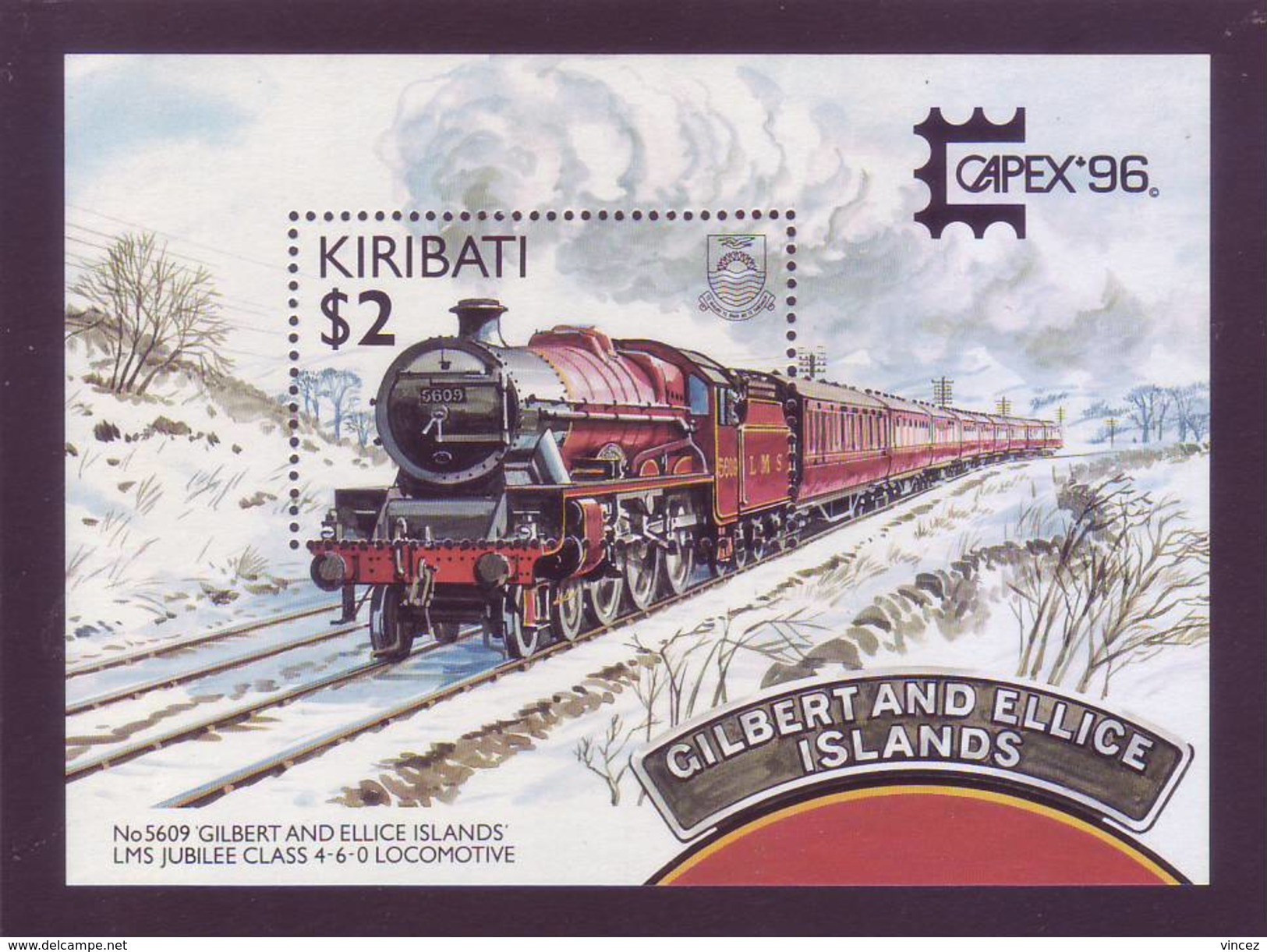 Kiribati 1996 - Treno, Gilbert And Ellice, Giubileo. BF MNH** Integro - Kiribati (1979-...)