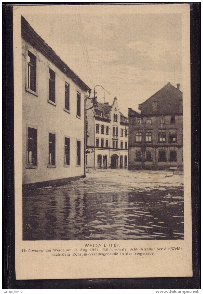 Weida - S/w Hochwasser Der Weida Am 15.August 1924   Blick Von Der Schloßstraße - Weida