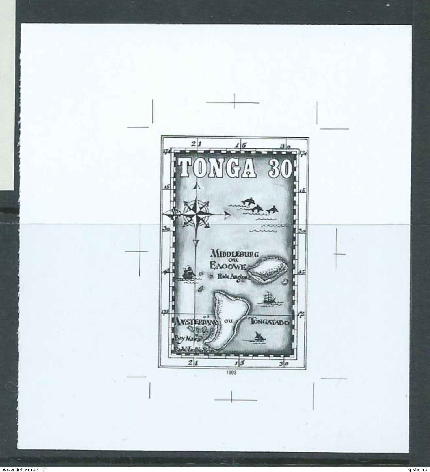 Tonga 1993 Tasman's Voyage To Eua 30s Bromide Proof - Tonga (1970-...)