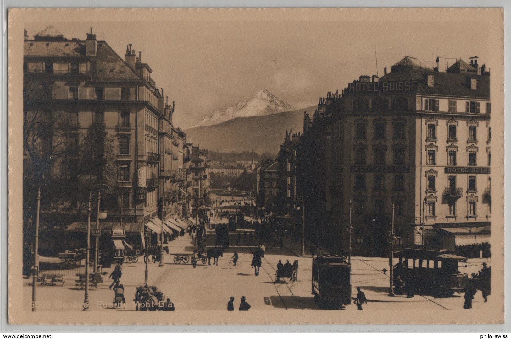 Geneve - Rue Du Mont Blanc, Hotel Suisse, Schweizerhof, Tram, Animee - Phototypie - Genève