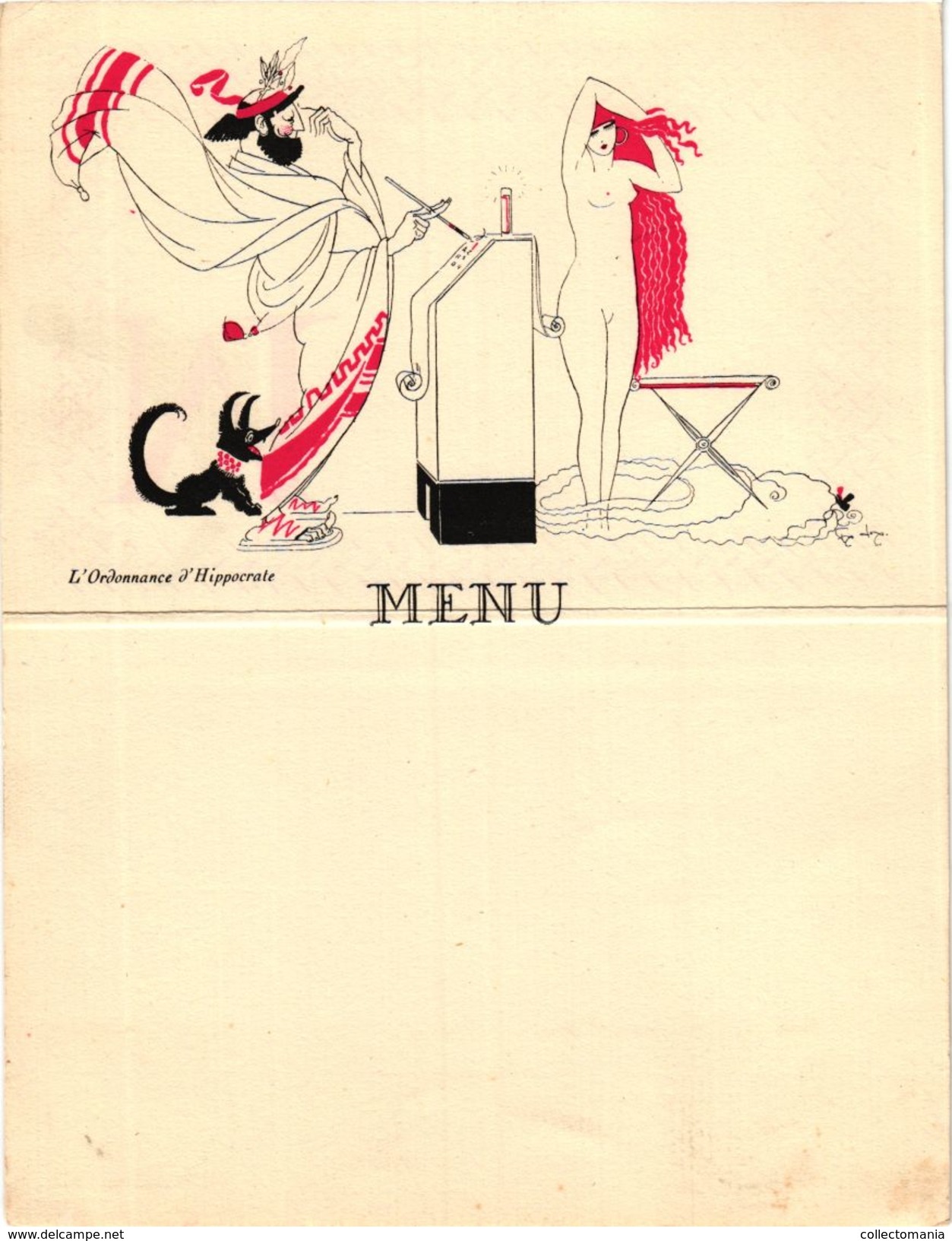 3 Carte Chromo Menu PUB Mictasol   Illustrateur Roger Cartier   & Felix Lorian  Ordonnance Hippocrate Offrande à Priape - Menus