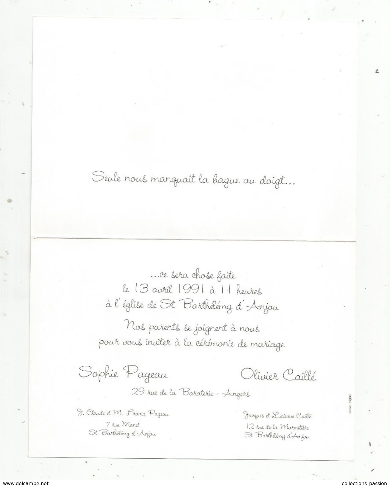 Faire Part De Mariage, Illustrateur, 2 Scans, 4 Pages, 1991, , Angers, St Barthélémy D'Anjou, Frais Fr :1.45 E - Hochzeit