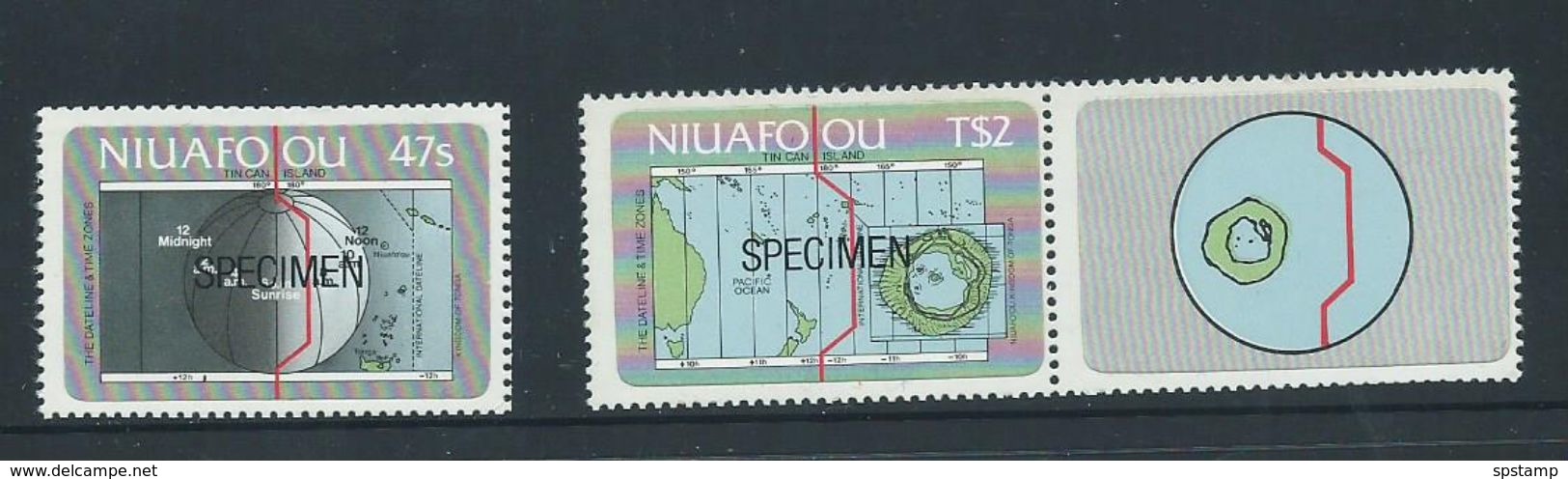 Tonga Niuafo'ou 1984 Date Line Self Adhesive Set Of 2 Specimen Overprints MNH , One With Label - Tonga (1970-...)