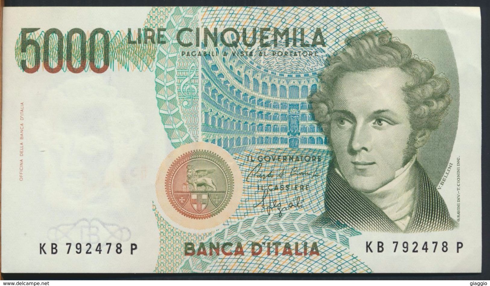 °°° ITALIA - 5000 LIRE BELLINI 12/01/1988 SERIE KB °°° - 5000 Liras