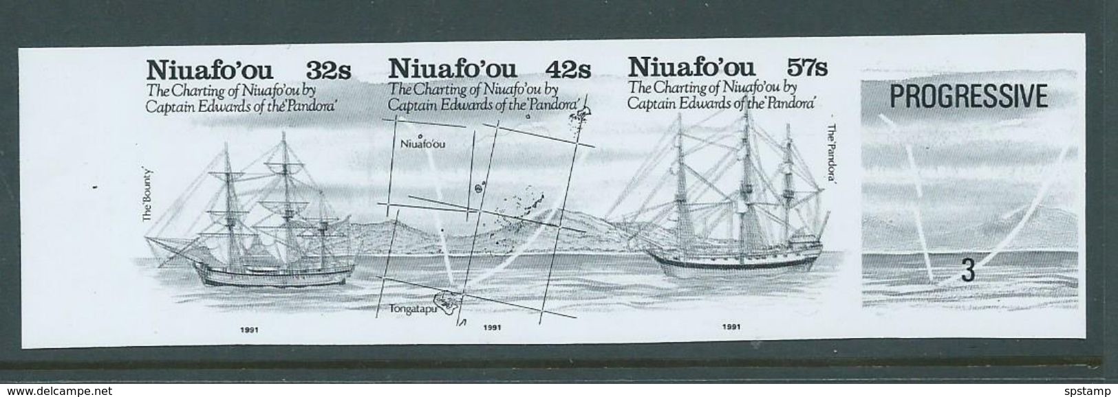 Tonga Niuafo'ou 1991 Bligh & Edwards Charting Bromide Proof Strip Of 3 With Label - Tonga (1970-...)