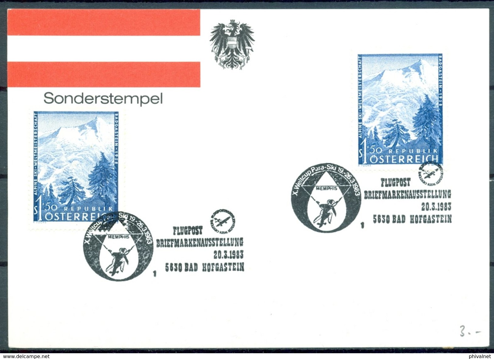 1983 , AUSTRIA , MATASELLOS CONMEMORATIVO , TEMA PARACAIDISMO , COPA MUNDIAL DE PARA - SKI - Parachutting