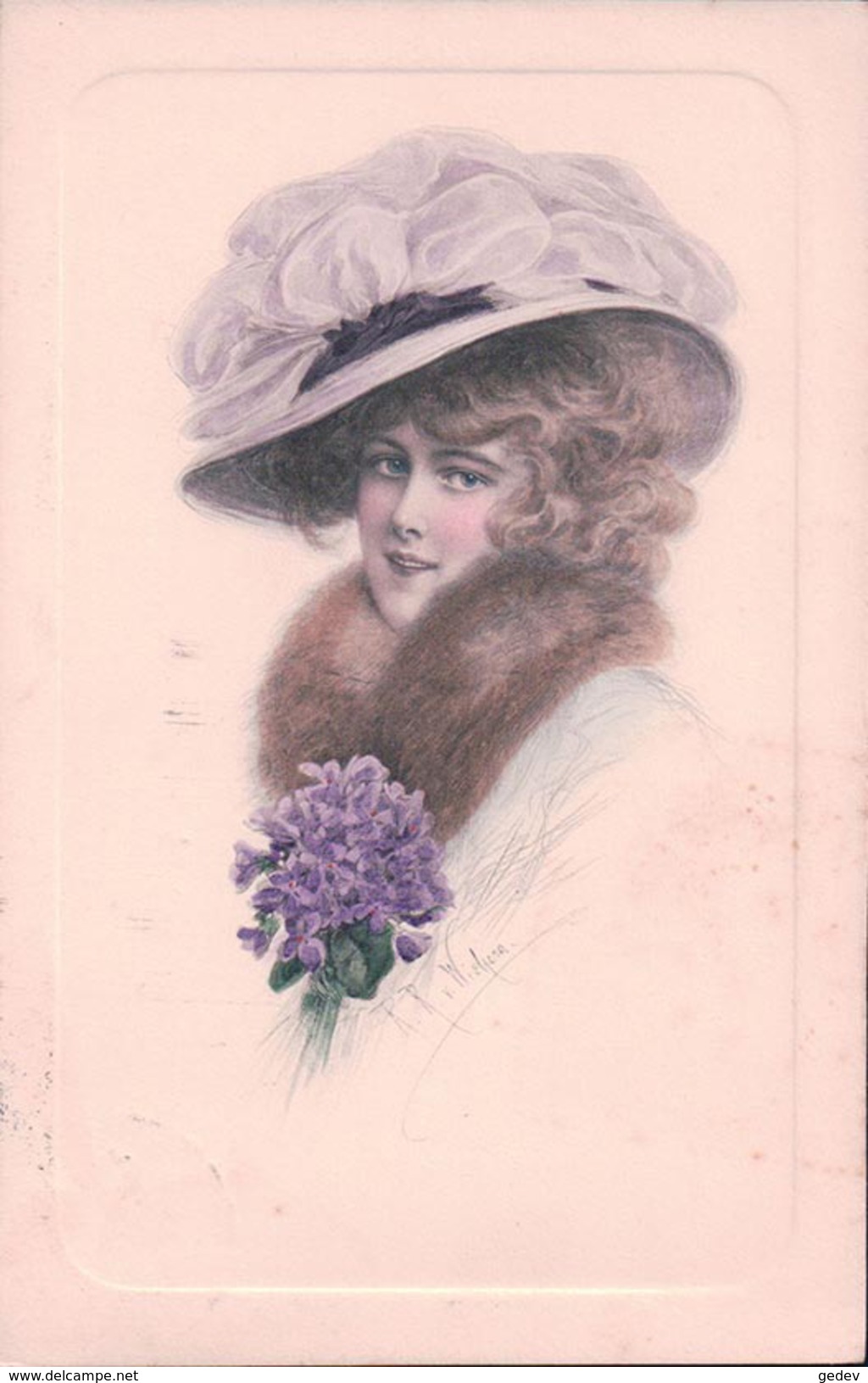 Wichera, Femme, Chapeau Et Fleur, Litho (Munk 450) - Wichera