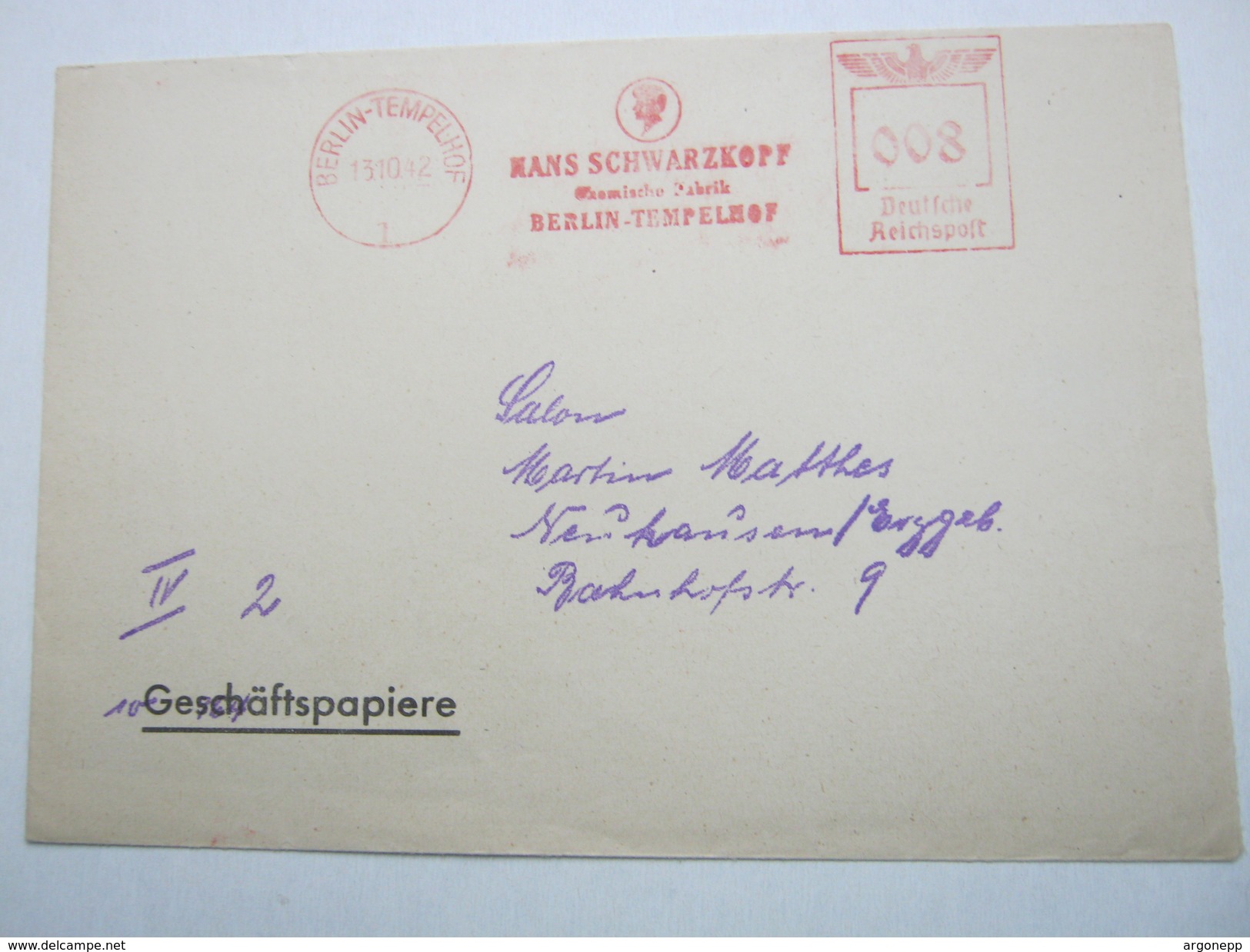 1942  ,  Berlin   , Glasklarer Firmen - Freistempel  Auf   Brief - Briefe U. Dokumente