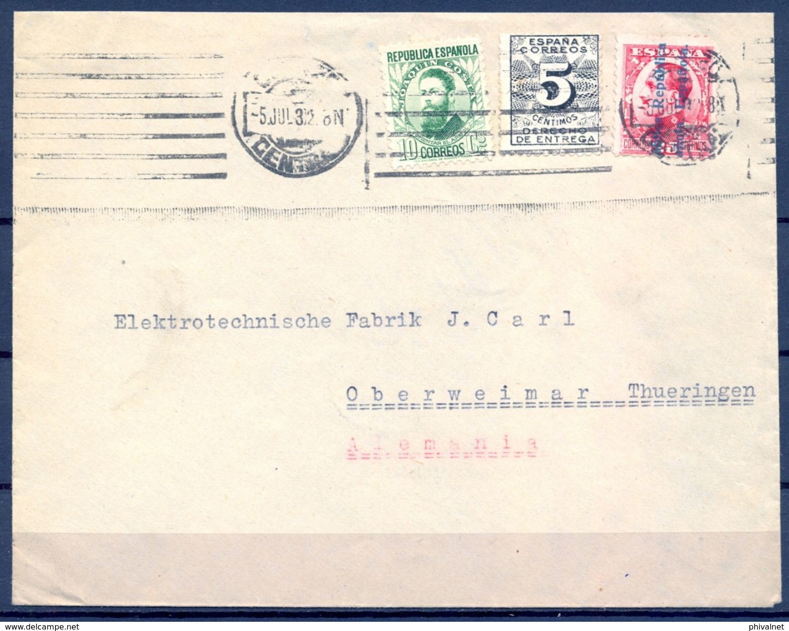 1932 , MADRID - OBERWEIMAR , SOBRE CIRCULADO , ED. 592 , 598 , 656 - Cartas & Documentos