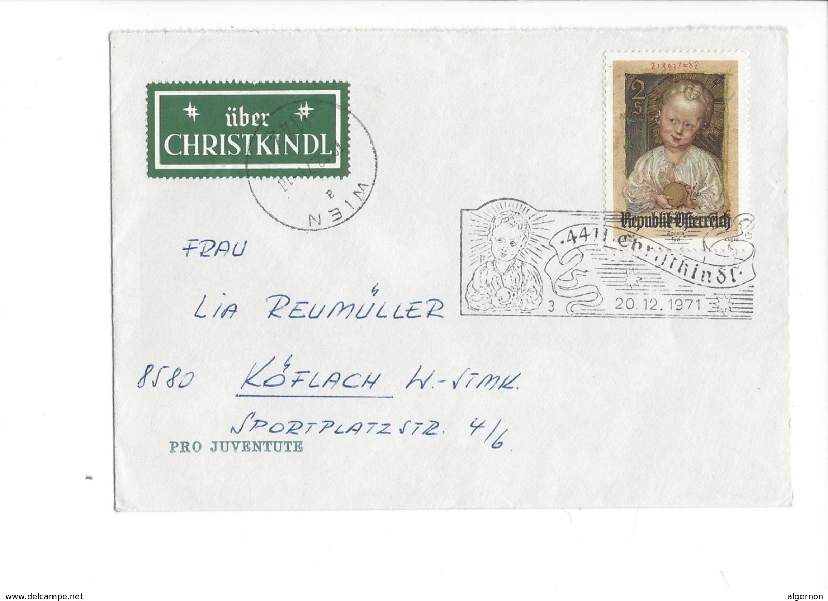 18104 - Cover Christkindl 20.12.1971 Pour Köflach Enveloppe Pro Juventute - Natale