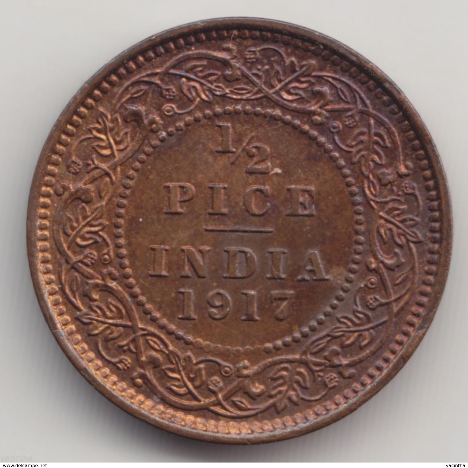 @Y@  India 1/2 Pice 1917 ( Item 4558) - Inde