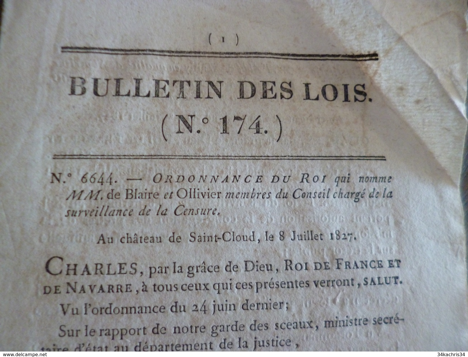 Bulletin Des Lois N°174 8/07/1827 Dont Colonies Esclavage Procédure Criminelle De Martinique Et Guadeloupe. - Décrets & Lois