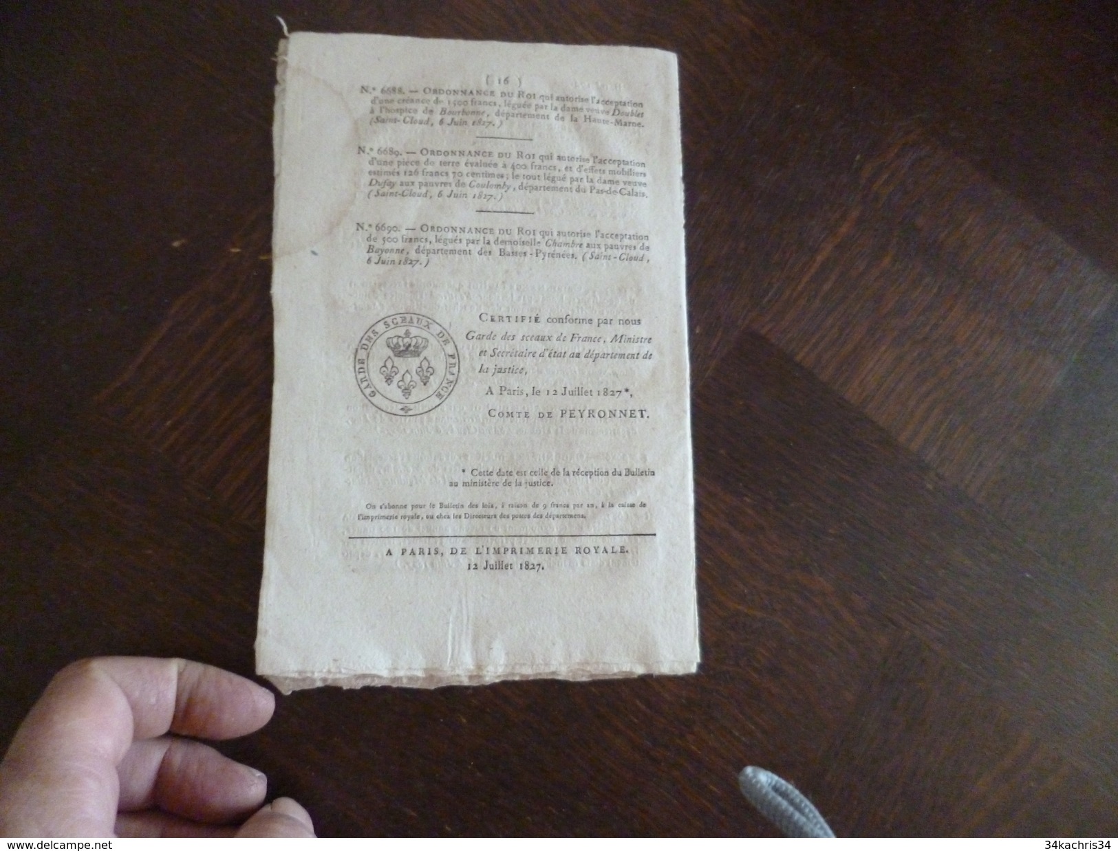 Bulletin des Lois N°174 8/07/1827 dont Colonies Esclavage Procédure criminelle de Martinique et Guadeloupe.