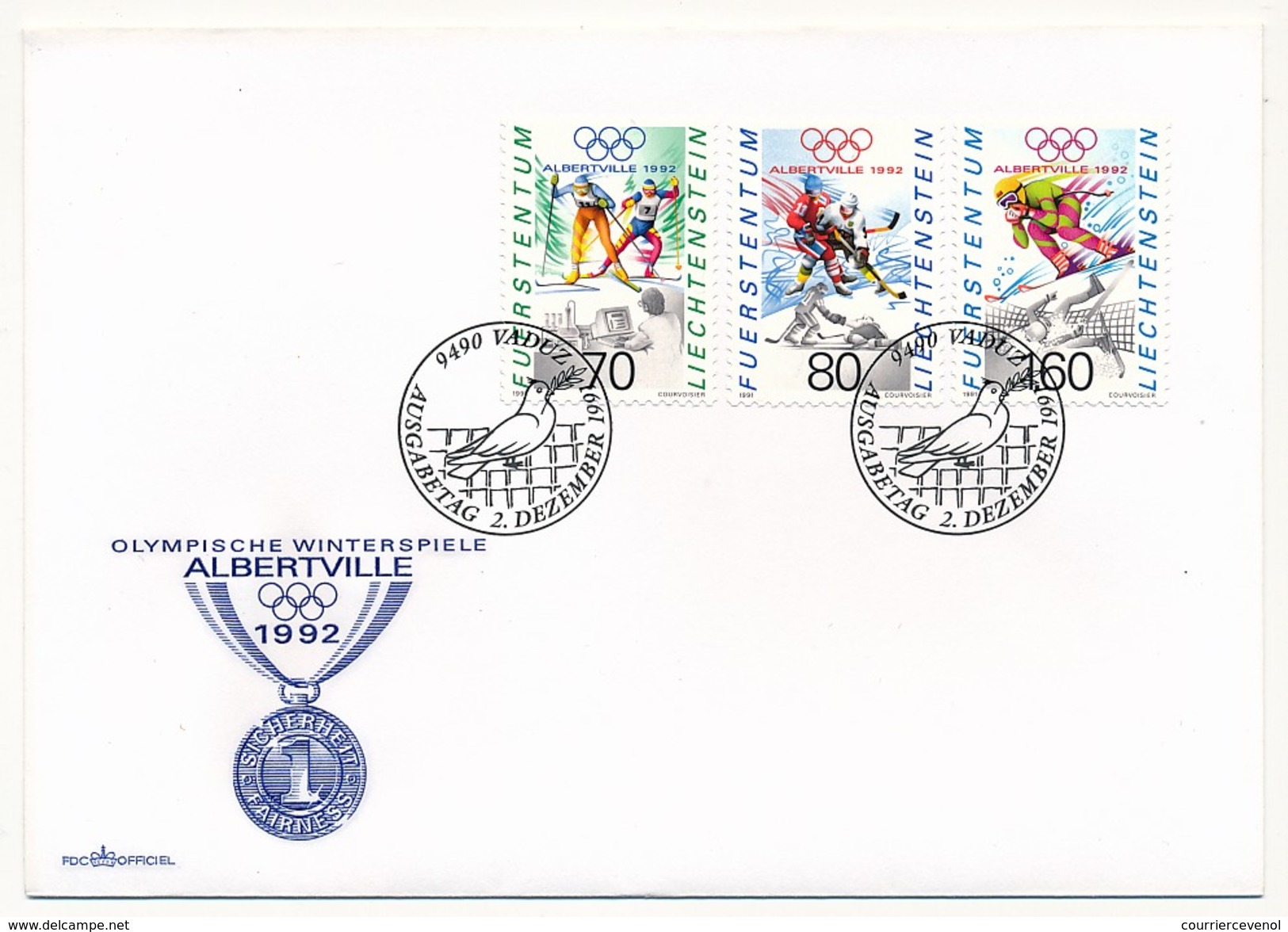 LIECHTENSTEIN - 4 Enveloppes FDC - Jeux Olympiques D'hiver - ALBERTVILLE - 1991 - Inverno1992: Albertville