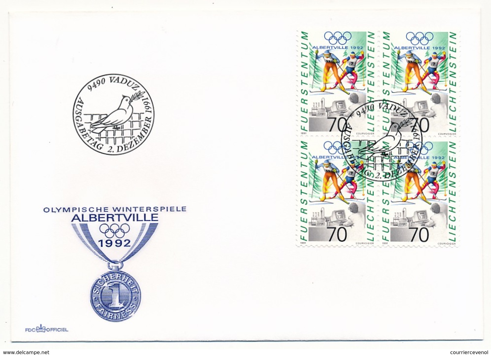 LIECHTENSTEIN - 4 Enveloppes FDC - Jeux Olympiques D'hiver - ALBERTVILLE - 1991 - Inverno1992: Albertville