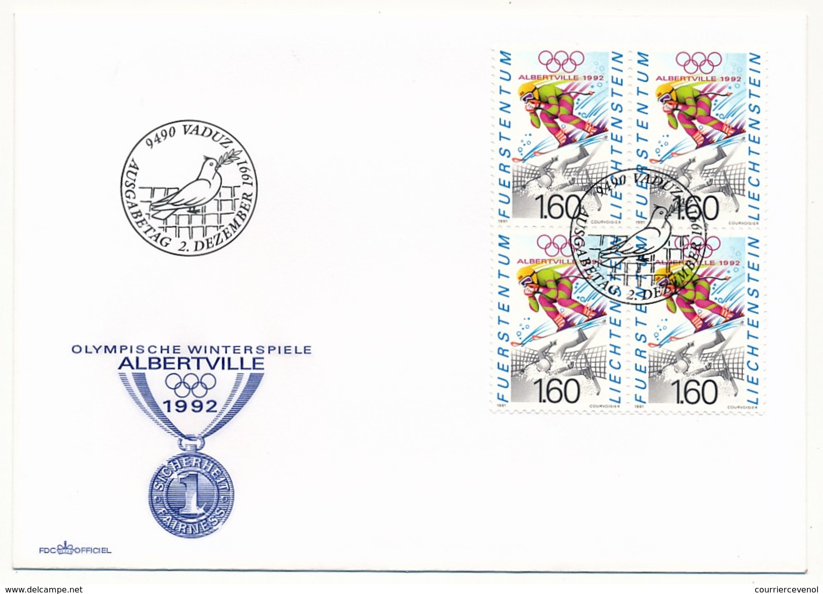 LIECHTENSTEIN - 4 Enveloppes FDC - Jeux Olympiques D'hiver - ALBERTVILLE - 1991 - Winter 1992: Albertville