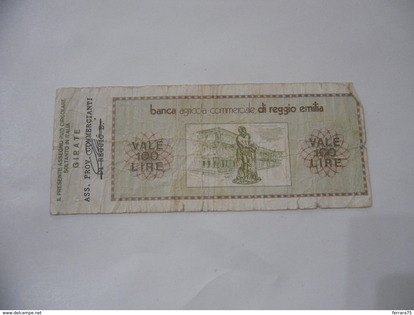 MINIASSEGNO BANCA AGRICOLA COMMERCIALE DI REGGIO EMILIA LIRE 100. - [10] Chèques