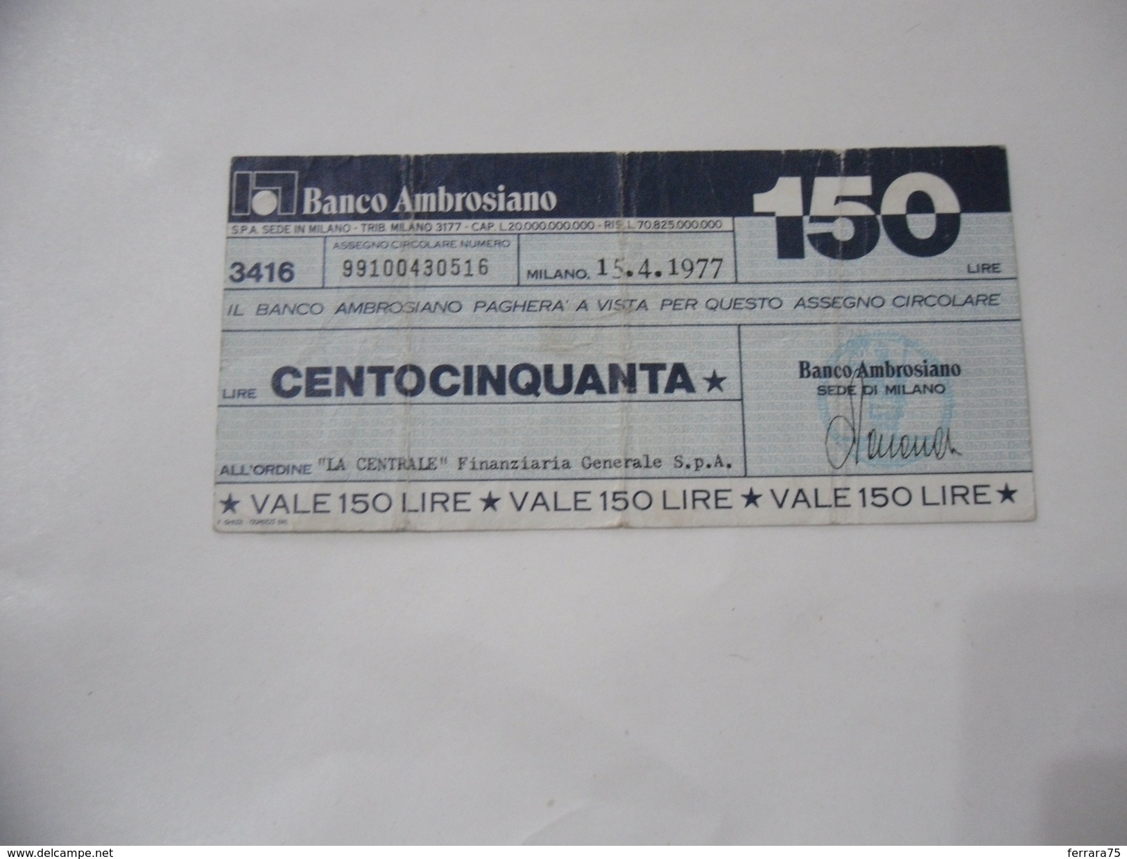 MINIASSEGNO BANCO AMBROSIANO DI MILANO  LIRE 150. - [10] Chèques