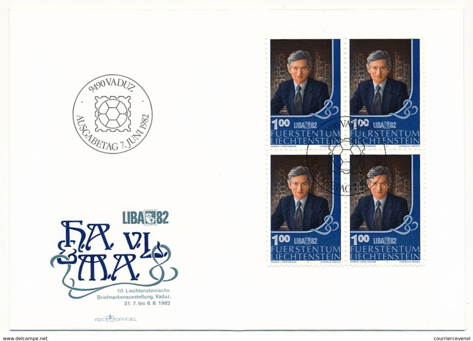 LIECHTENSTEIN - 3 Enveloppes FDC + 1 Carte  - Prince / Princesse Du Liechtenstein 1982 - Case Reali