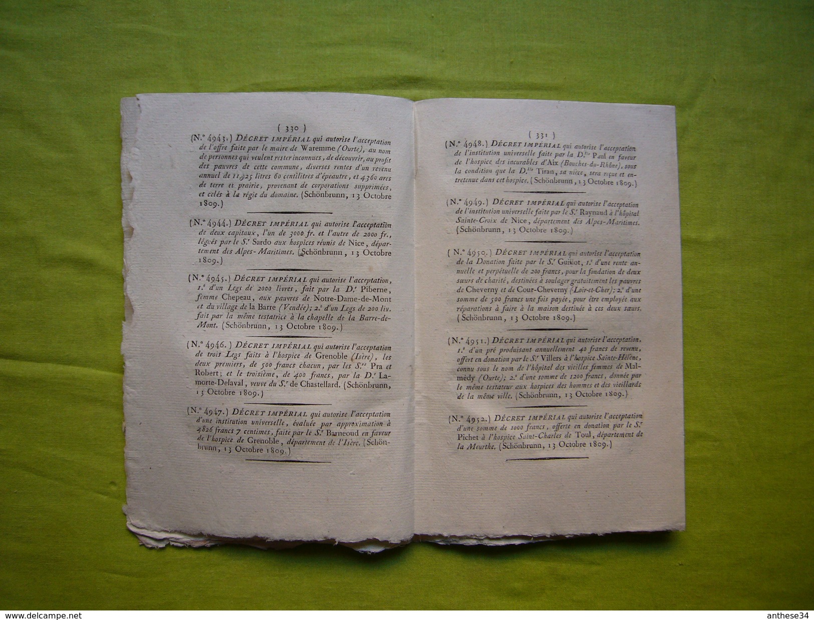 Bulletin Des Lois N° 256 Napoléon 1809 Vente Portions Du Canal Du Midi - Décrets & Lois