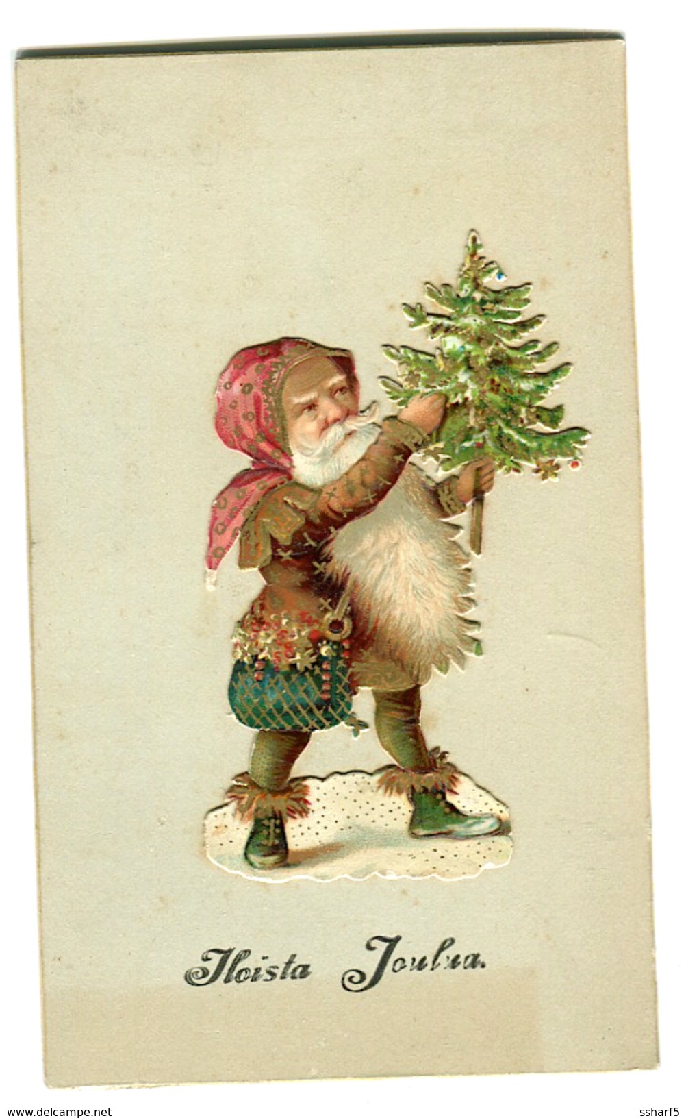 Finland Victorian Scrap Greeting Card SANTA CLAUS W Xmas Tree As Early As 1887 - Finnland