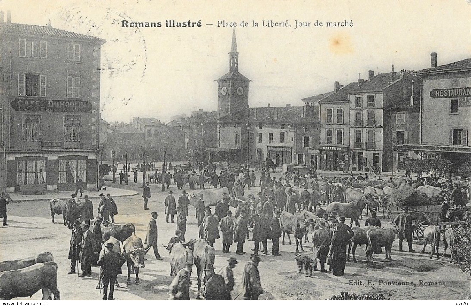 Romans Illustré - Place De La Liberté Jour De Marché - Belle Animation Devant Le Jacqmart - Edition E. Ponvienne - Romans Sur Isere