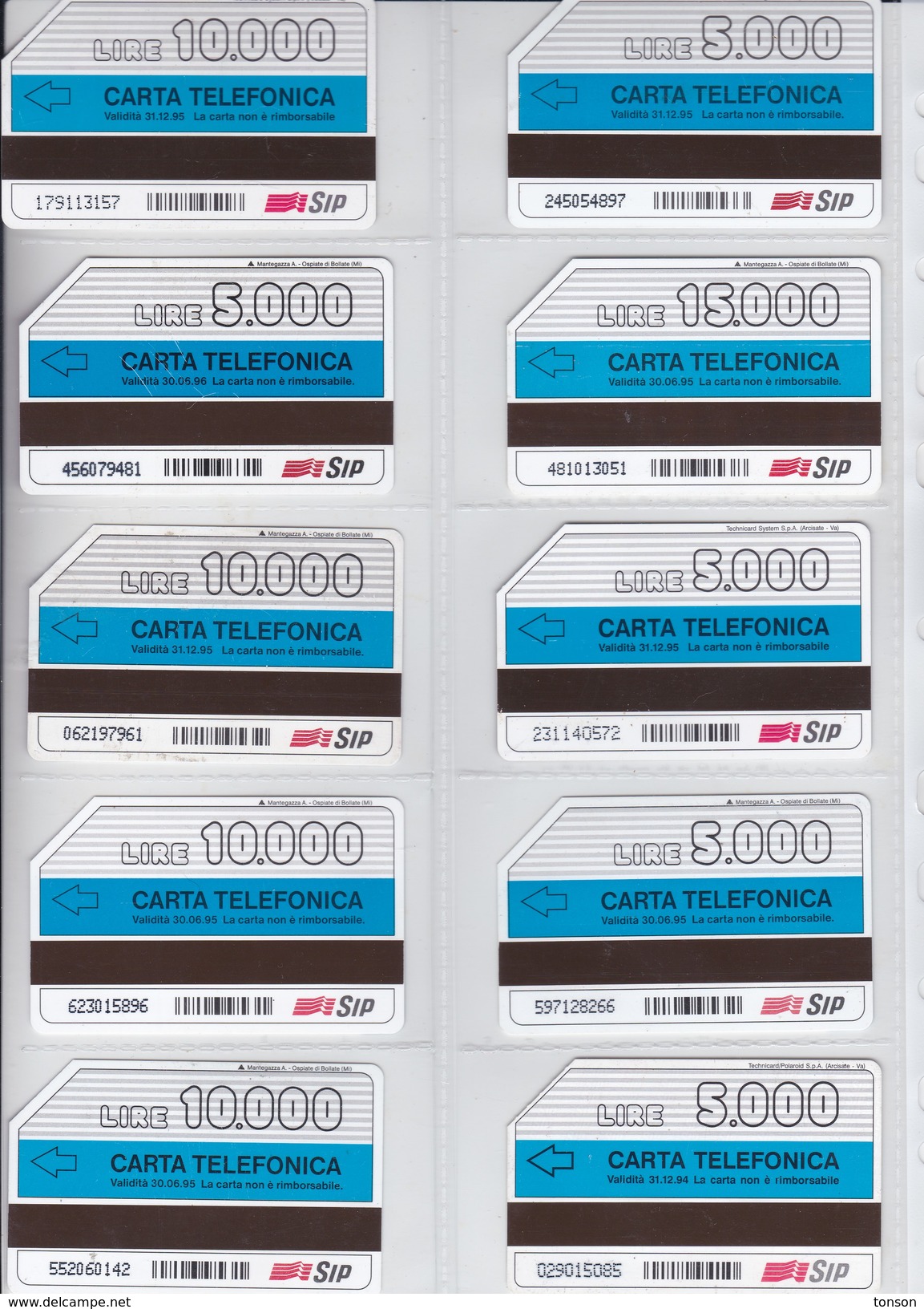 Italy, 10 Different Cards Number 21, Credit Cards, 2 Scans. - Collezioni