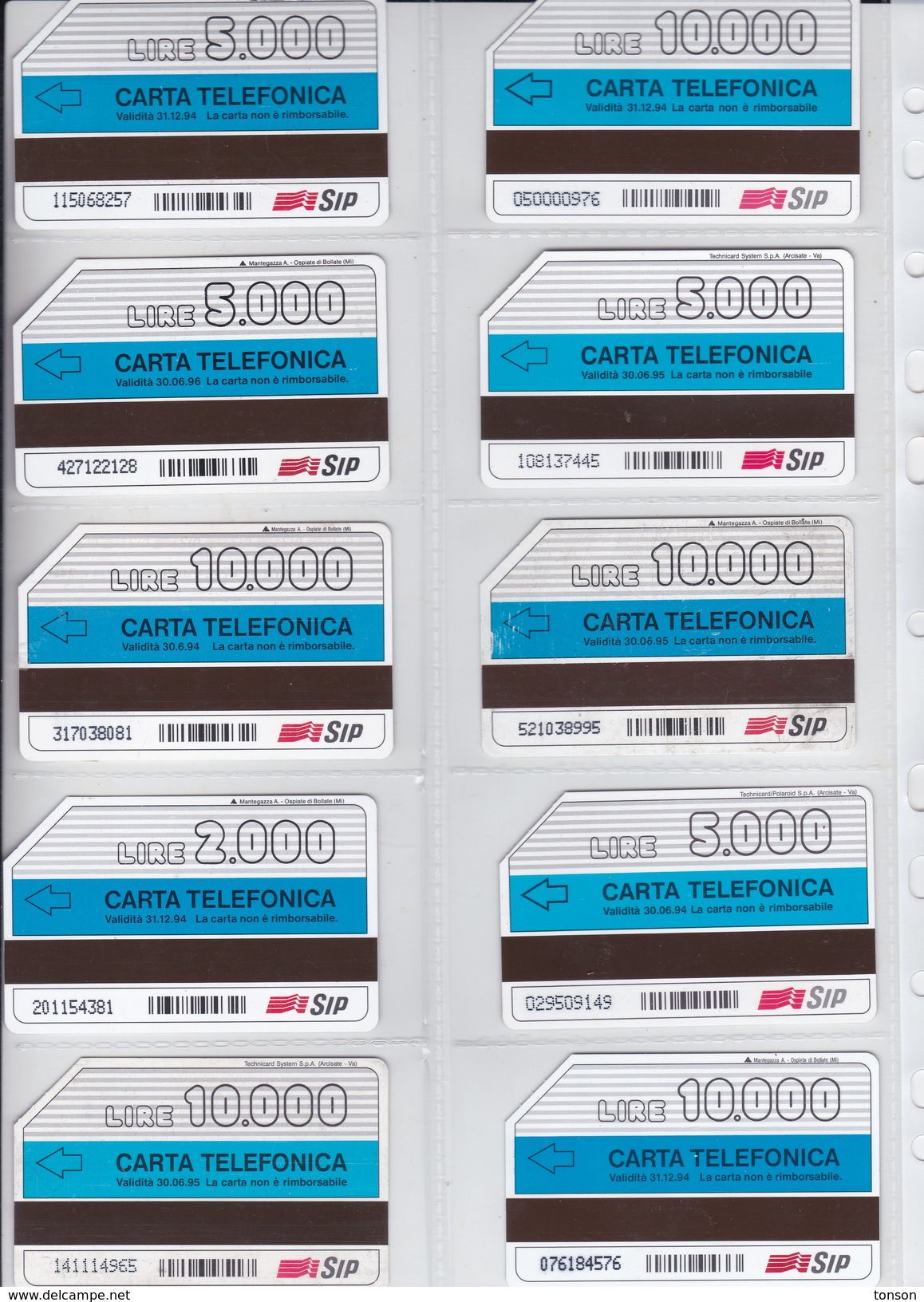 Italy, 10 Different Cards Number 22, Credit Cards, 2 Scans. - Collezioni