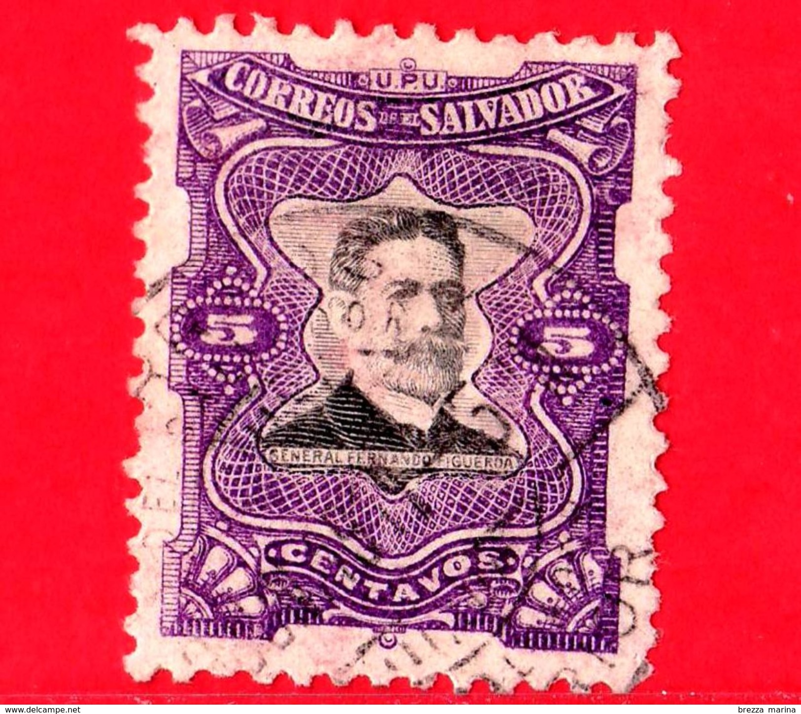 EL SALVADOR - Usato - 1910 - Generale Fernando Figueroa (1849-1919) - 5 - El Salvador