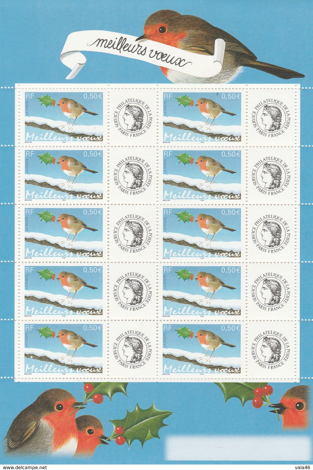 TIMBRES NEUFS MEILLEURS VOEUX  ROUGE-GORGE     AVEC VIGNETTE PERSONALISEE N° 3621A - Sonstige & Ohne Zuordnung