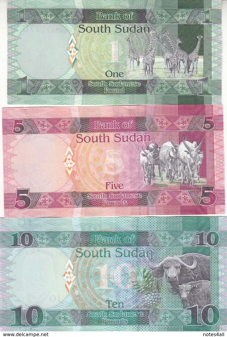 SOUTH SUDAN 1 5 10 20 50 100 POUND 2011 : 2017 P-NEW UNC CURRENT FULL SET lot