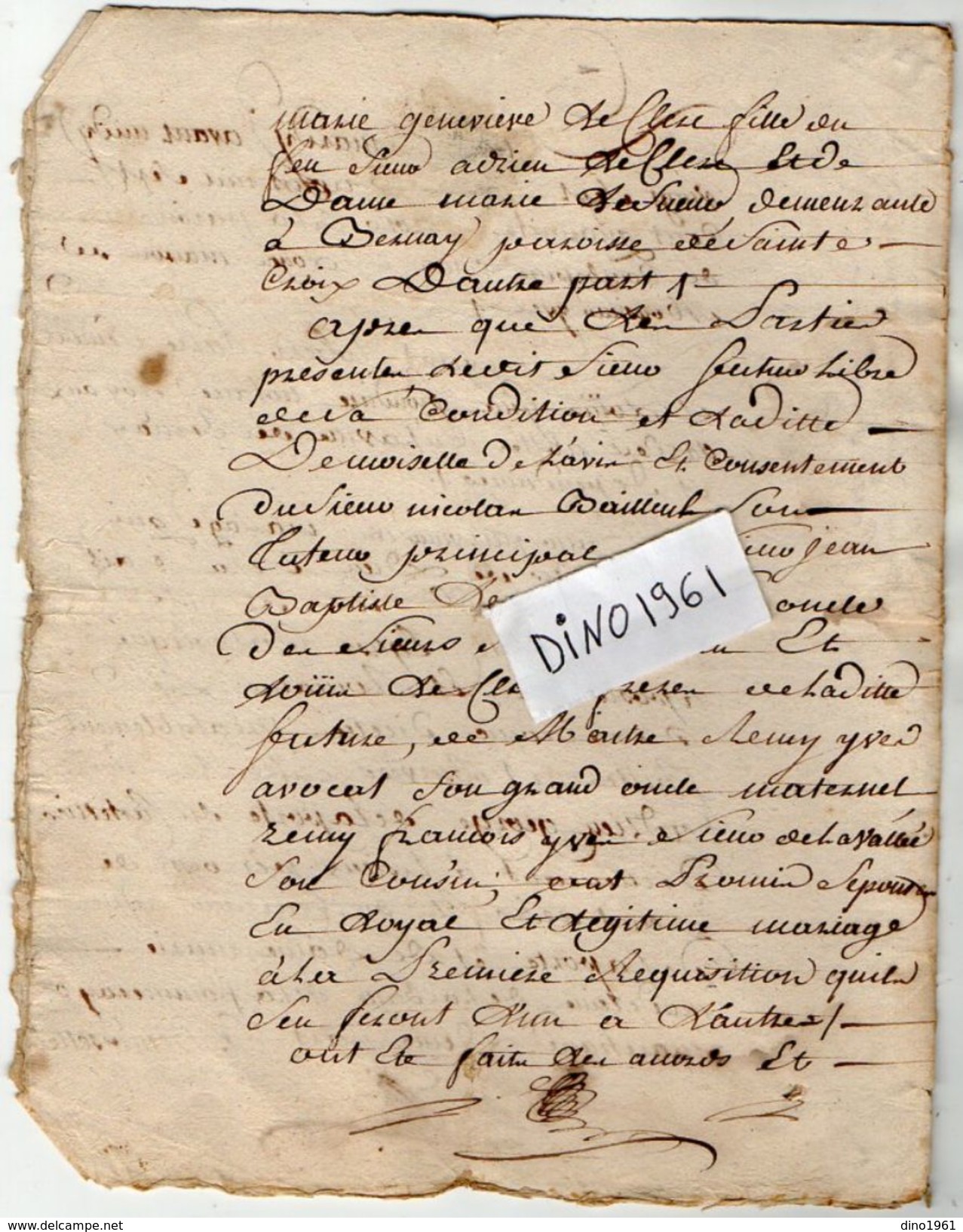 VP11.447- ALENCON - Acte De 1743 - Contrat De Mariage De Mr De LA PORTE Du CASTELLIER à LISIEUX & Melle LECLERC à BERNAY - Seals Of Generality