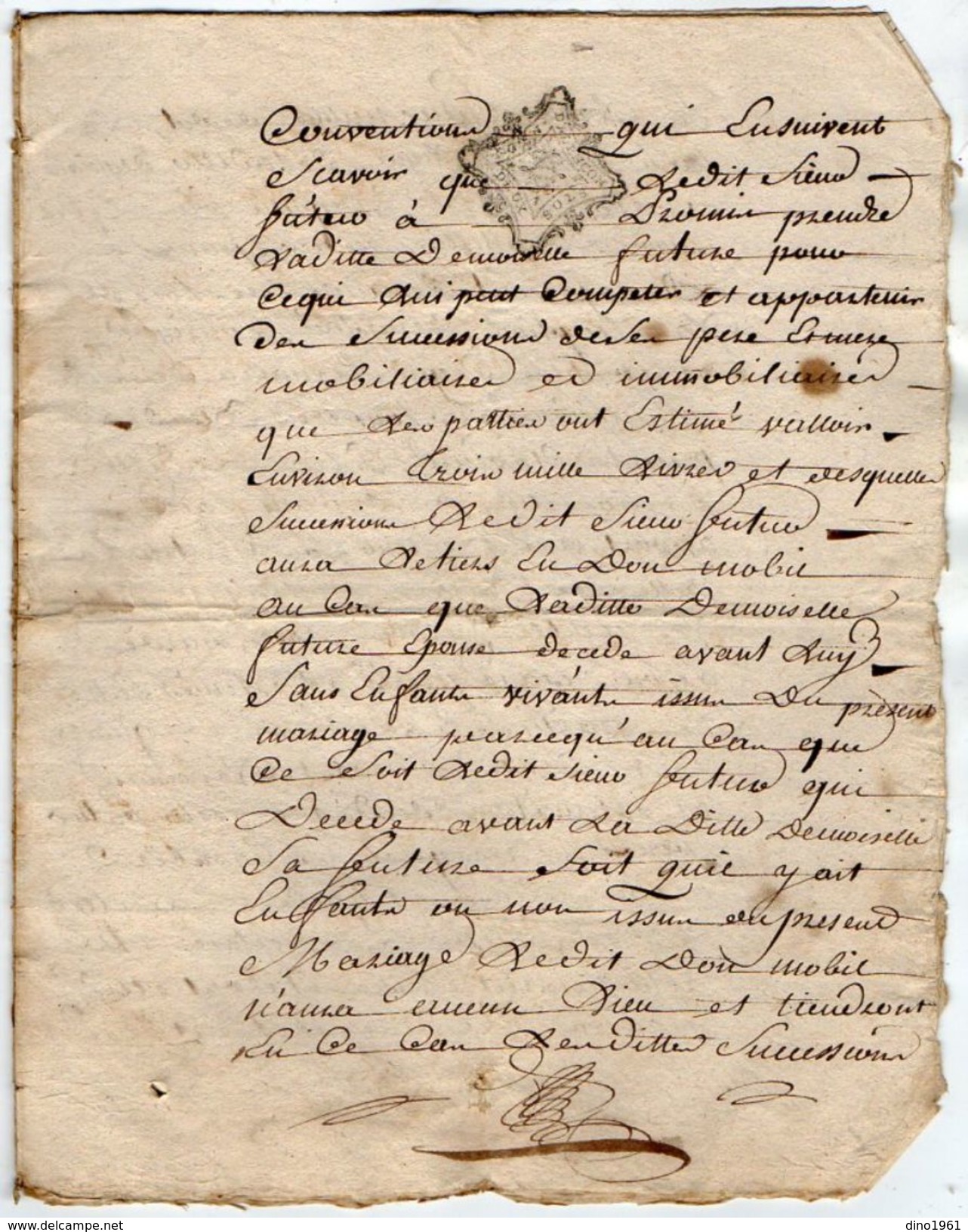 VP11.447- ALENCON - Acte De 1743 - Contrat De Mariage De Mr De LA PORTE Du CASTELLIER à LISIEUX & Melle LECLERC à BERNAY - Seals Of Generality