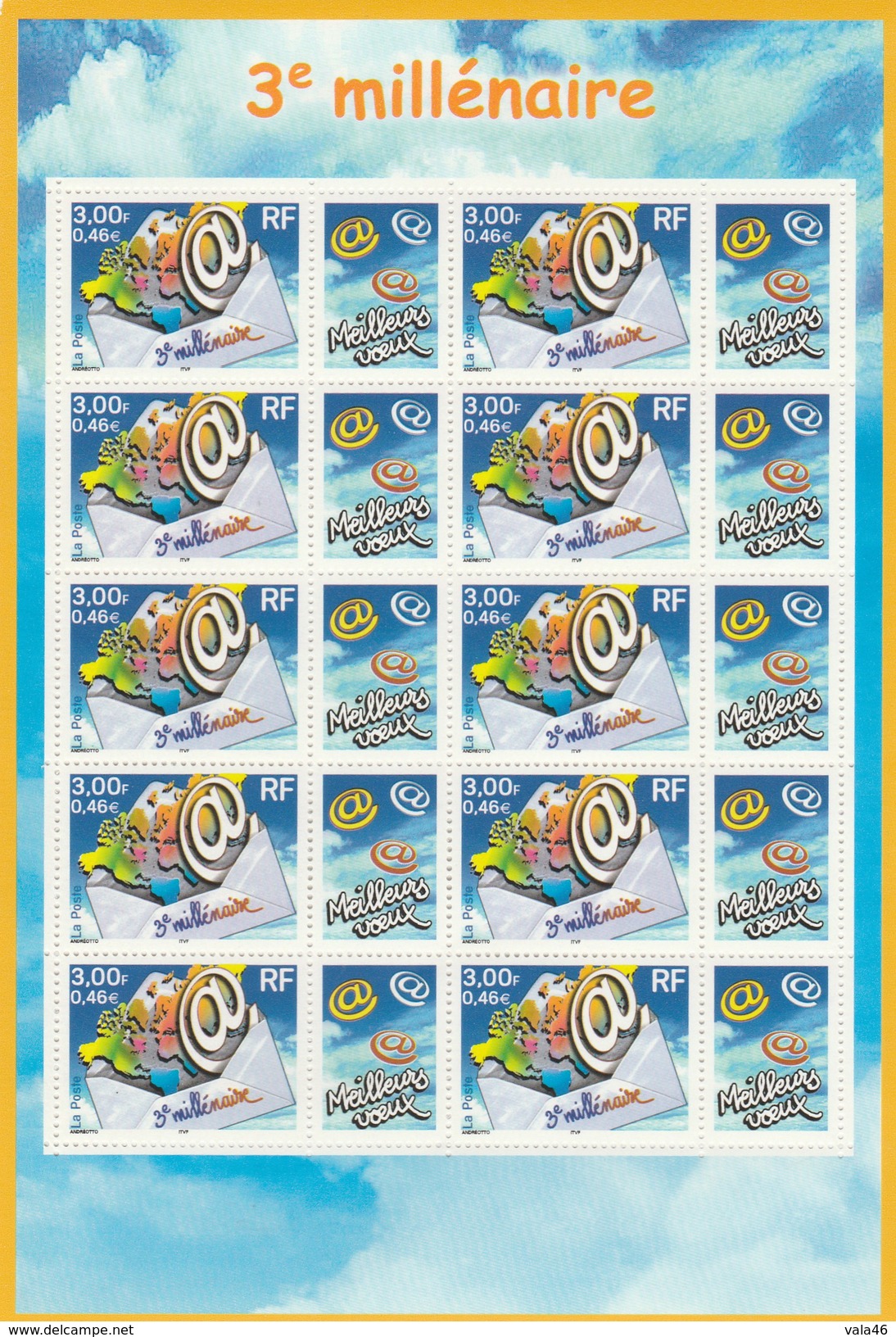 TIMBRES NEUFS    3è MILLENAIRE  MEILLEURS VOEUX   ANNEE 2000  - MINI FEUILLE - Ungebraucht