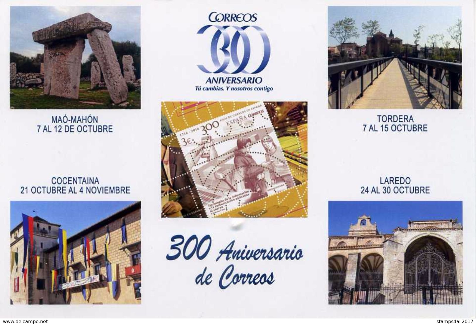 Tarjeta Exposiciones Regionales 300 Aniversario Correos. 300 Correos (Spanish Post) Exhibition Card. - Unused Stamps