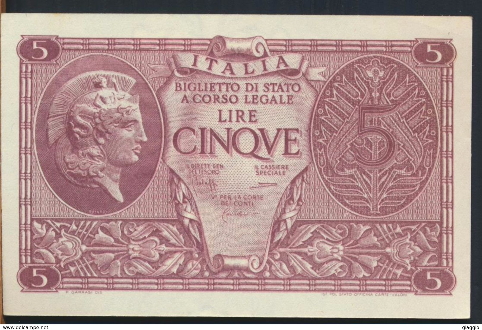 °°° ITALIA - 5 LIRE ATENA  23/11/1944 - BS.31 °°° - Italia – 5 Lire