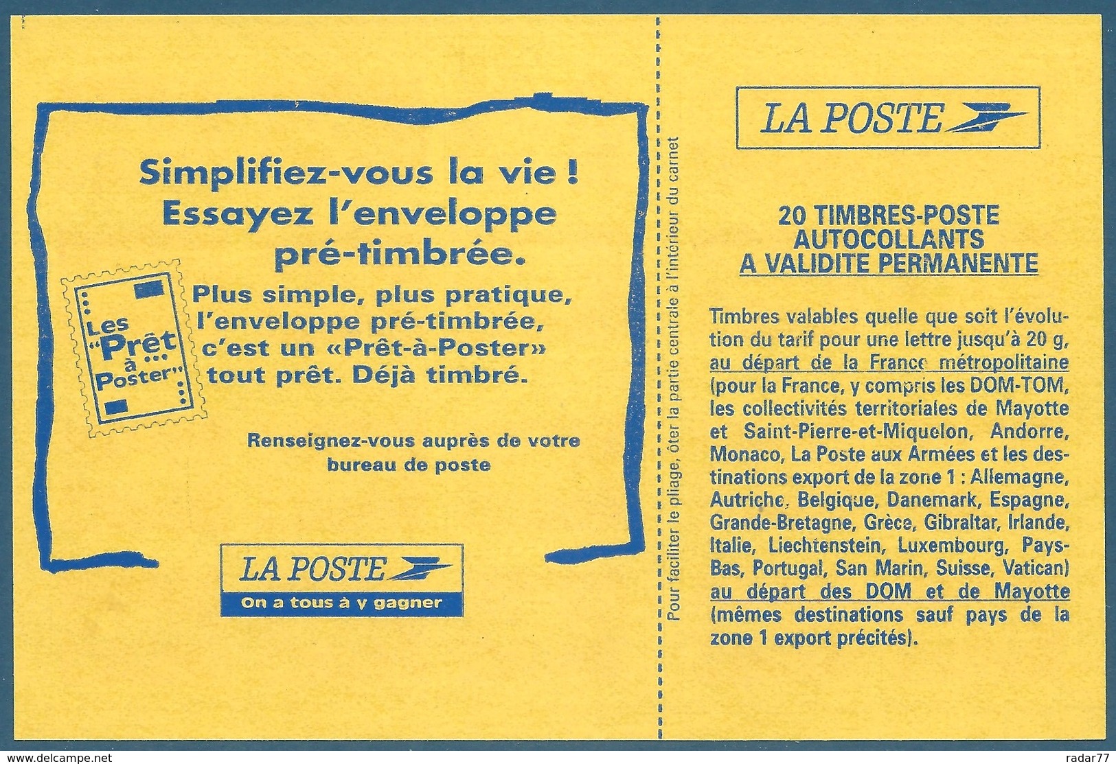 Carnet DAB 20 Timbres Briat TVP Rouge Autoadhésif N°2874-C9 - Essayez L'enveloppe Pré-timbrée Neuf** - Modernes : 1959-...