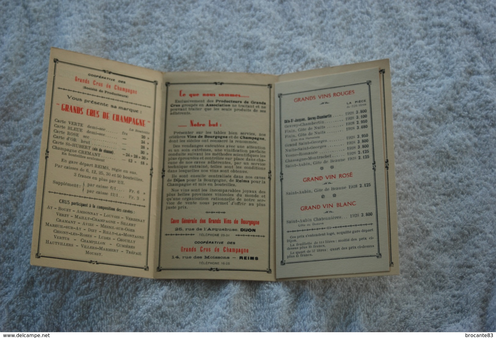 TARIF DE LASSOCIATION DES PRODUCTEURS DE BOURGOGNE ET CHAMPAGNE 1931 - Factures