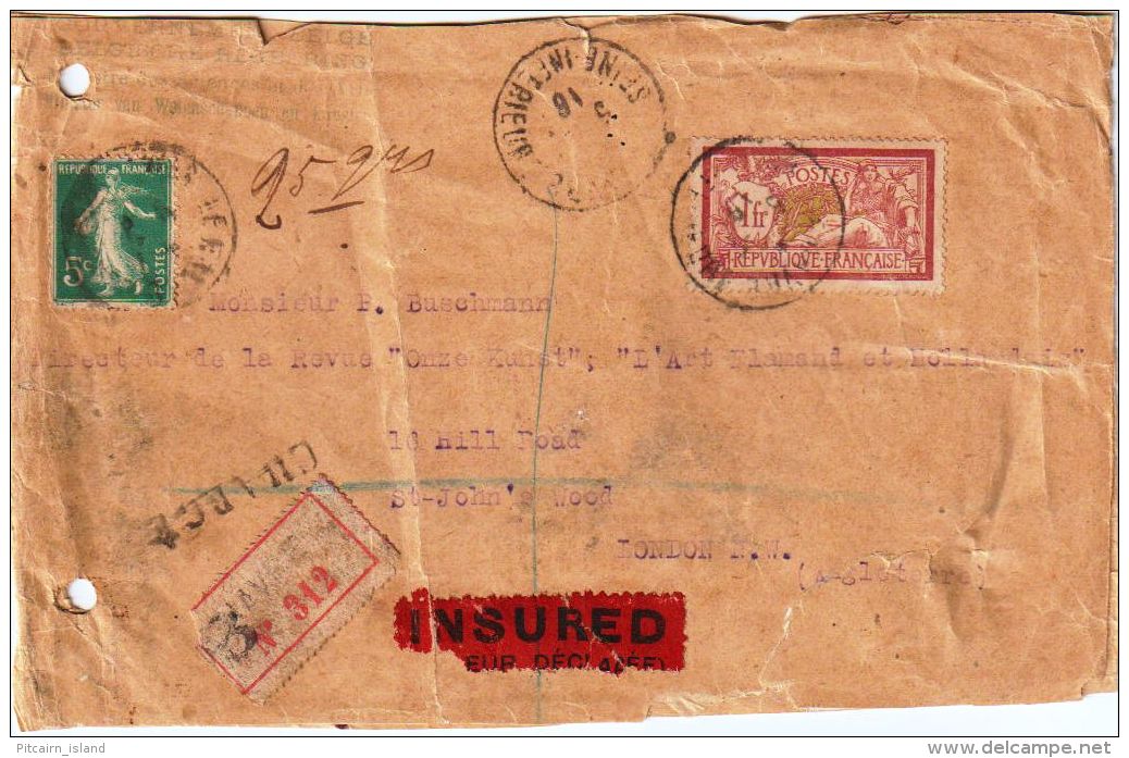 Frankrijk Brief Letter Feb 1916  Registered From France To Londen - Otros & Sin Clasificación