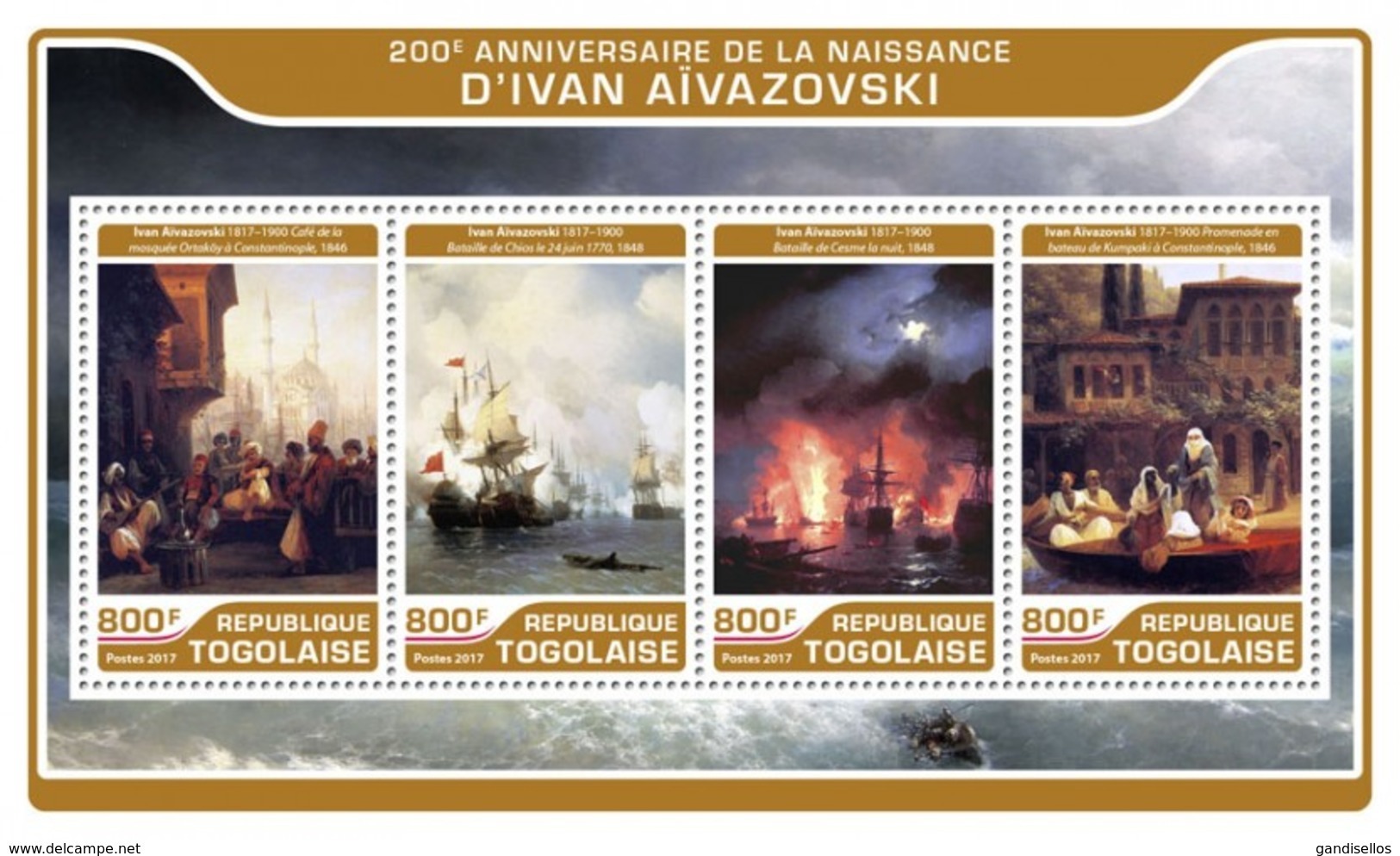 TOGO 2017 SHEET IVAN AIVAZOVSKY ART PAINTINGS ARTE PINTURAS Tg17218a - Togo (1960-...)